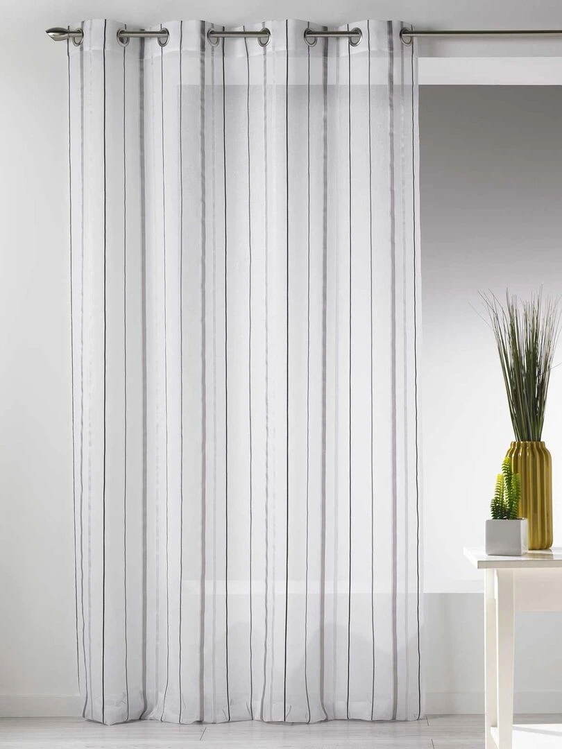 Voilage en Etamine avec Rayures Verticales Gris clair