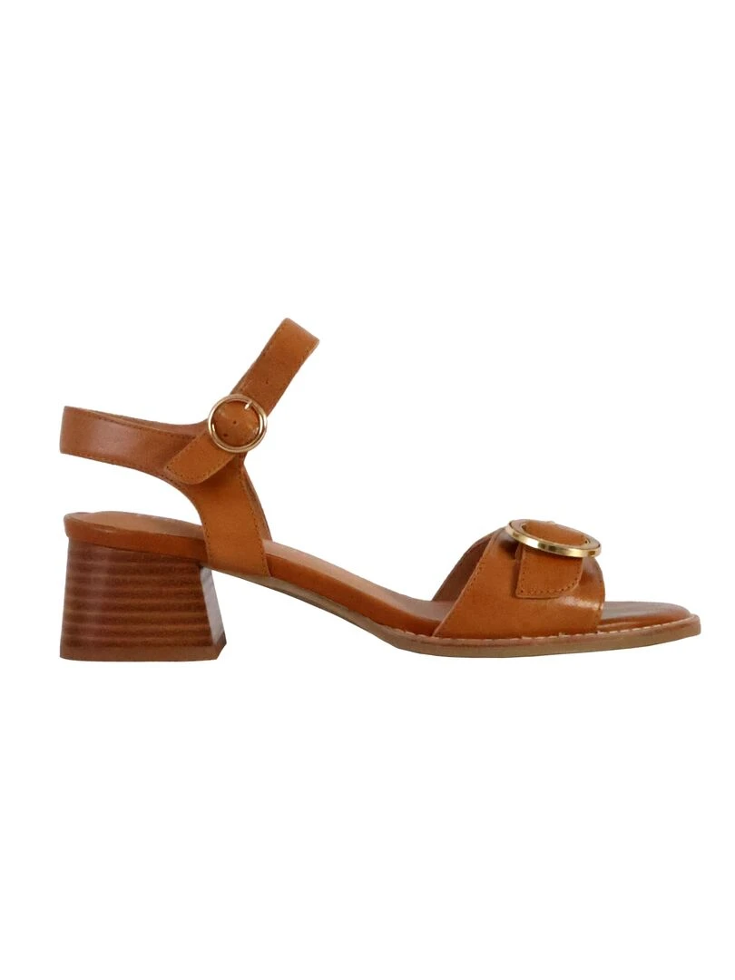 Sandale à Talon Cuir Emilie Karston Ariel   Marron