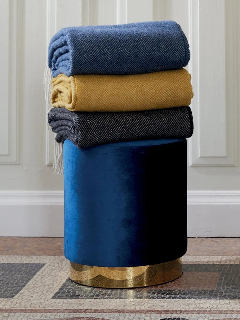 Plaid mélangé avec laine en mérinos   Gris foncé