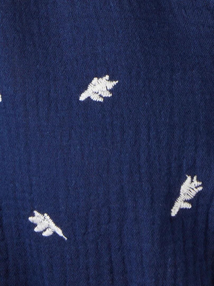 Blouse gaze de coton brodée   Damart   Bleu marine