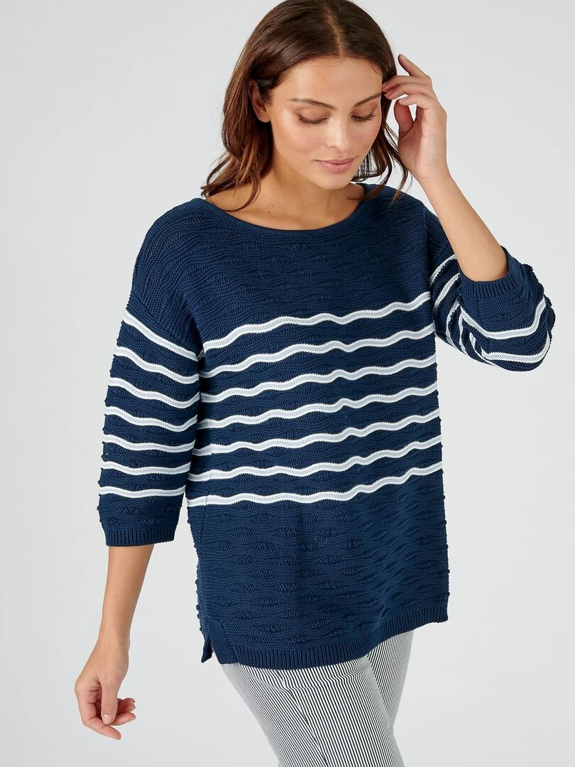 Pull à rayures Damart Blanc