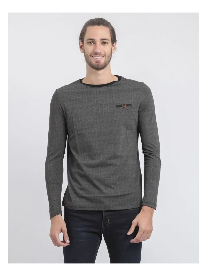 T shirt manches longues col rond pur coton JACOU Kaki