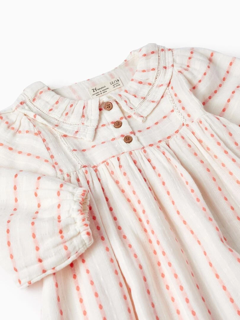 Robe en coton pour bébé fille manches longues SICILIAN DAYS   Blanc