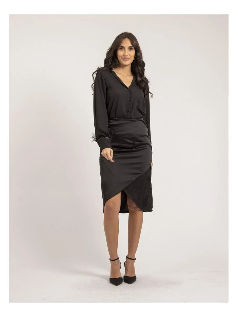 Jupe mi longue satin XARENA   Noir