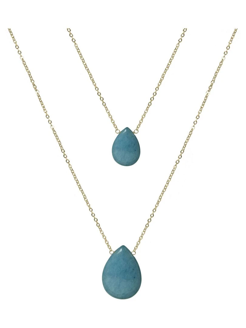 Collier abelia en alliage métallique et agate bleue plaqué or 18K Bleu