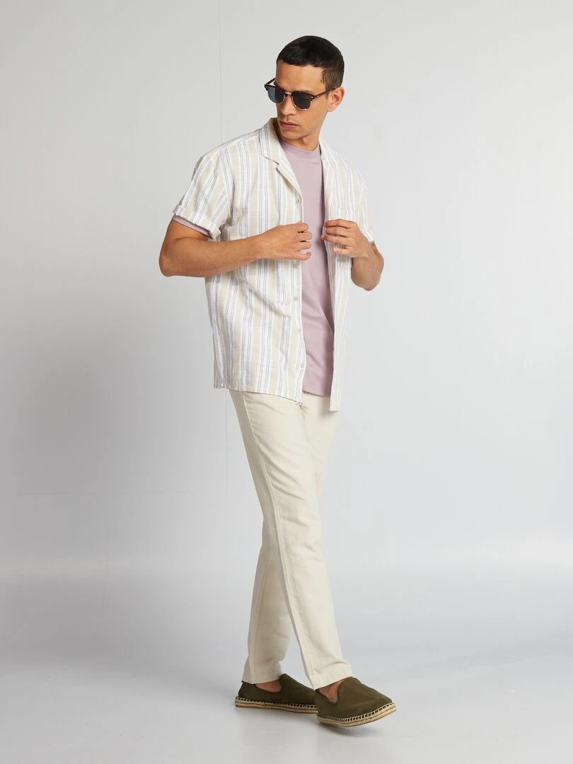 Chemise à rayures et manches courtes Kaki/beige/blanc