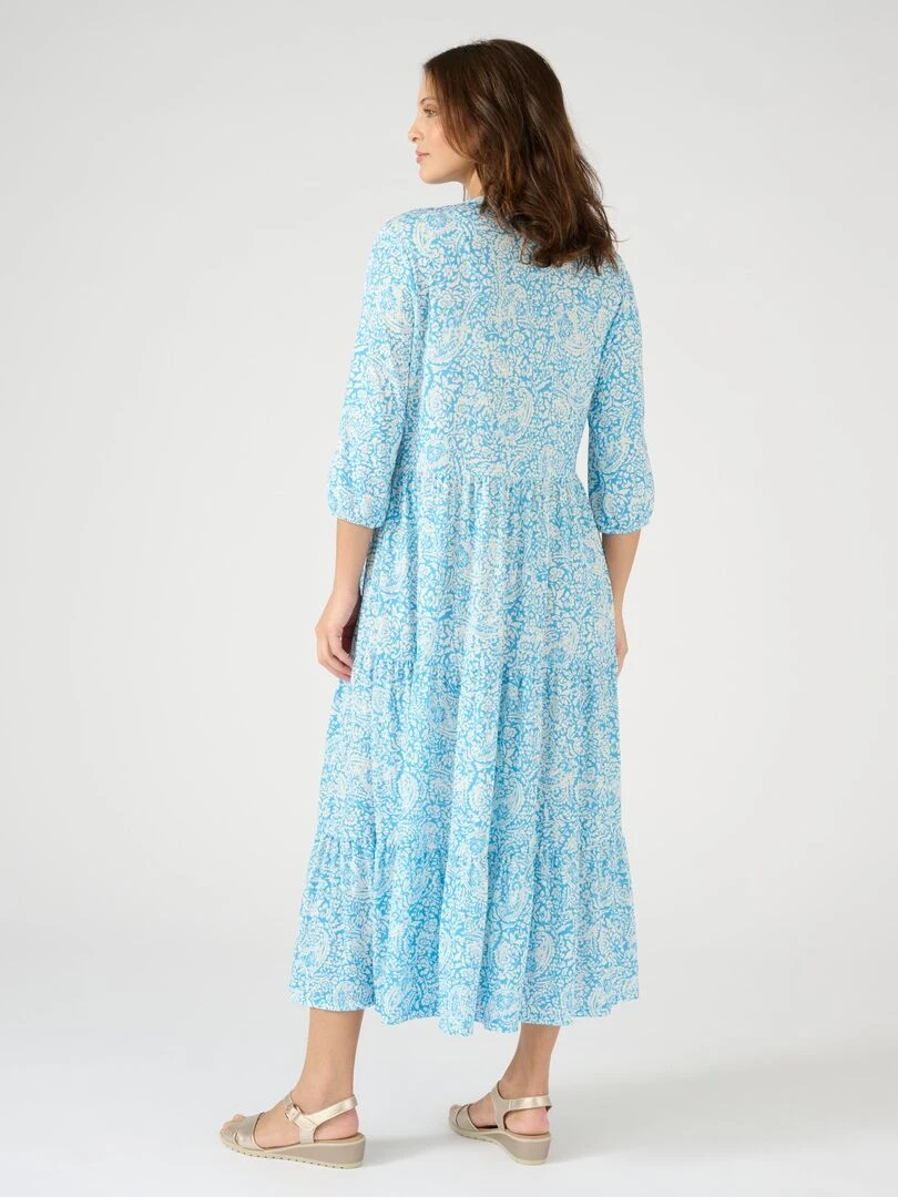 Robe longue maille crêpe à volants   Damart   Bleu
