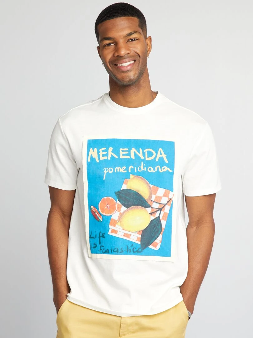 T shirt en coton avec broderie Blanc