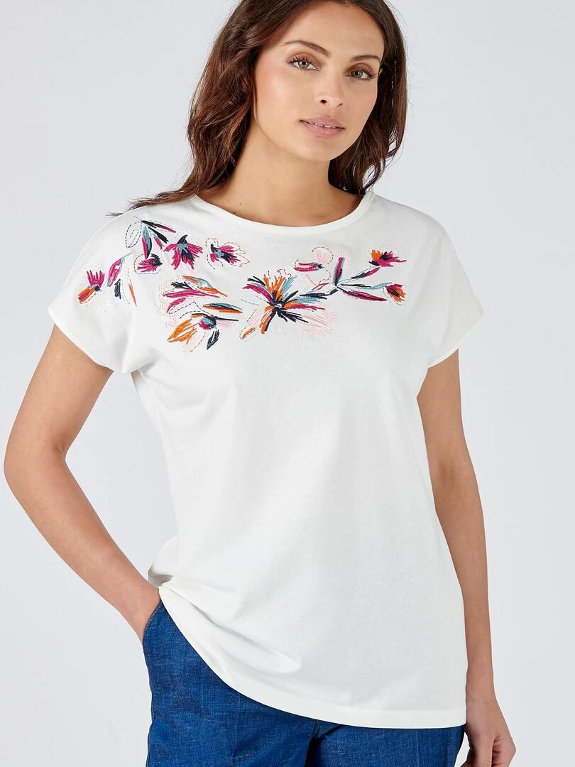 Tee shirt brodé coton biologique Damart Blanc