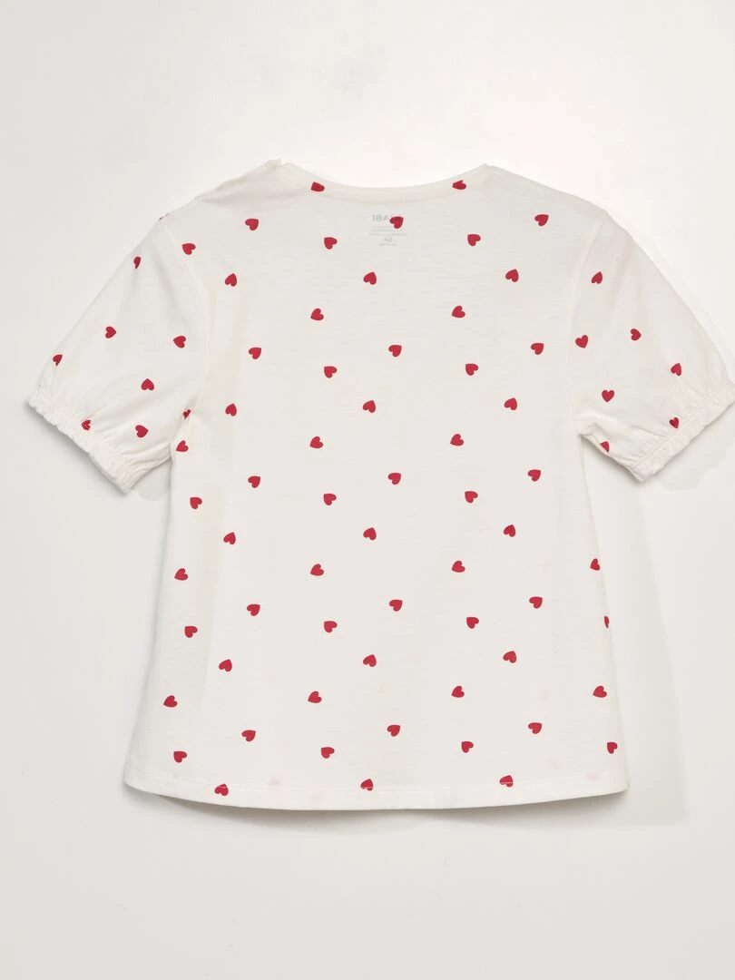 T shirt volanté à motifs 'cœurs'   So Easy   Blanc