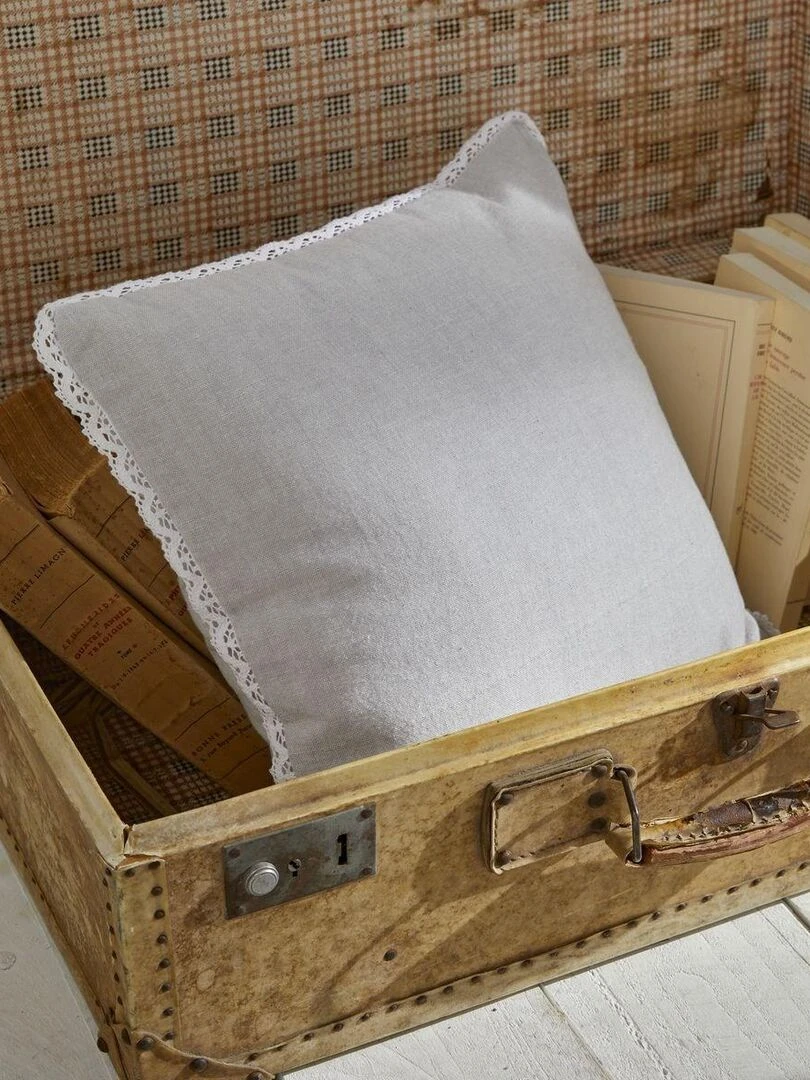 Coussin déhoussable finition dentelle 'CHARME' 'TODAY'   Gris