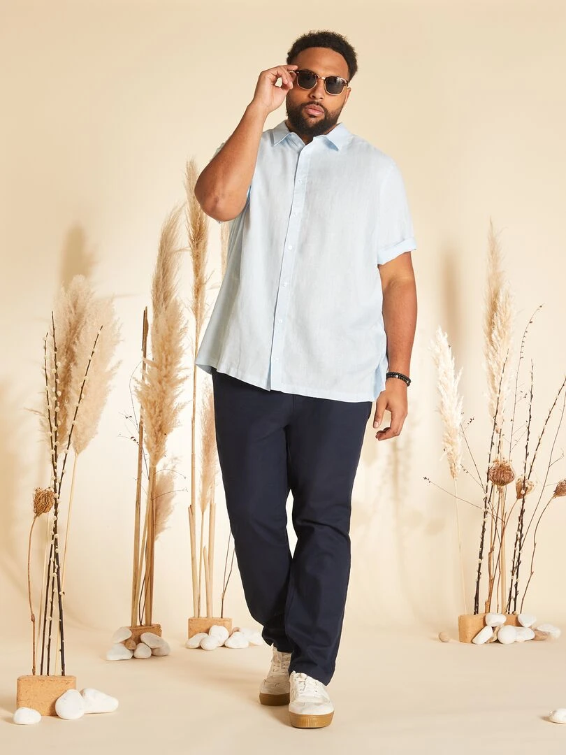 Chemise en lin à manches courtes Bleu