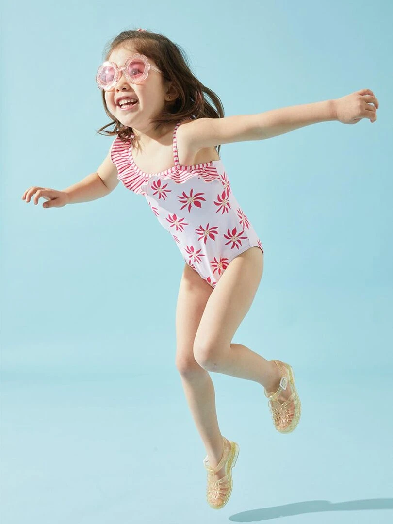 Maillot fleuri à volants clair/rose foncé Archimède Rose