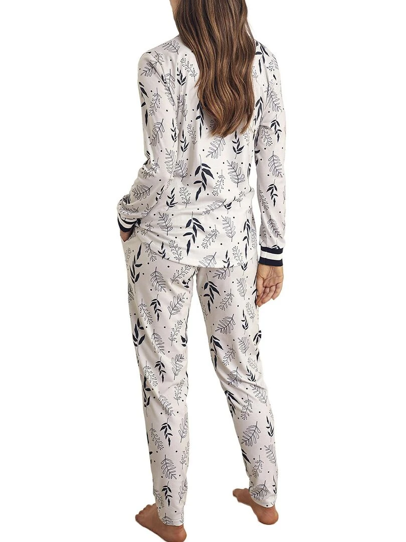 Pyjama tenue pantalon chemise manches longues Botanic Ecru