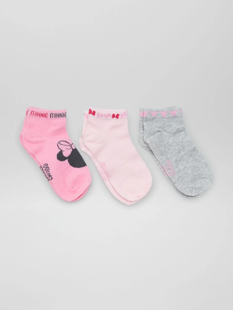 Lot de 3 chaussettes 'Minnie' rose/gris