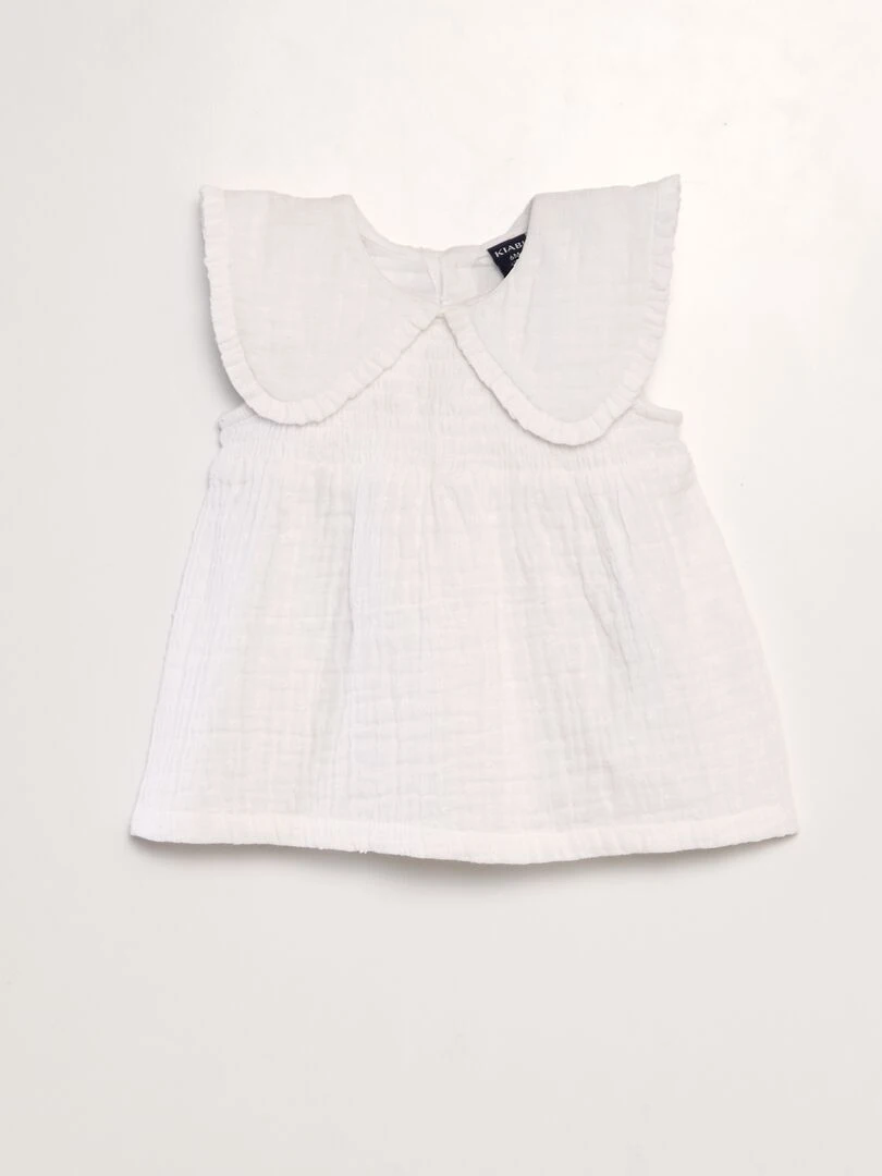 Blouse en gaze de coton avec plumetis blanc