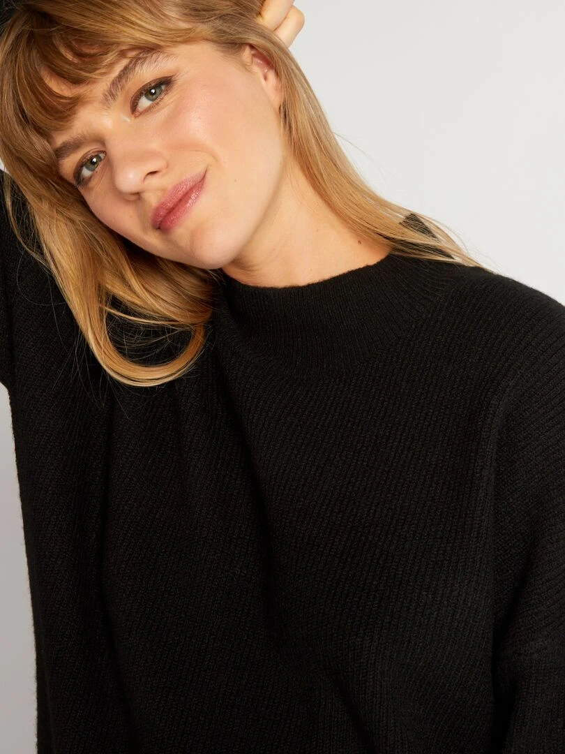 Pull en maille côtelée à col montant   noir