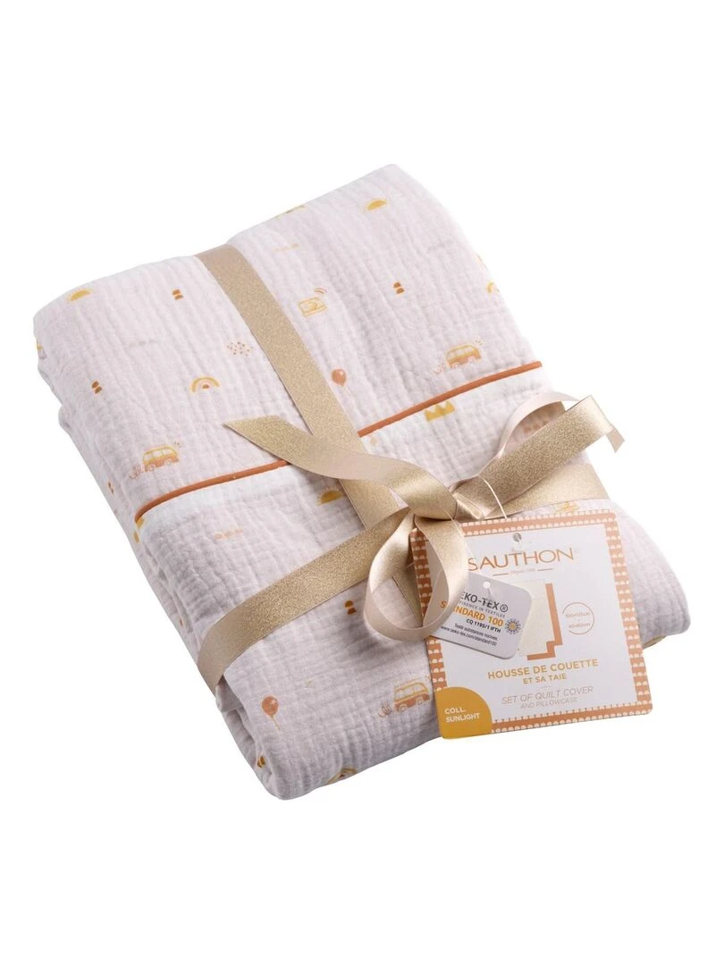 Housse de couette 100x135cm et taie d'oreiller coton blanc SAUTHON Blanc