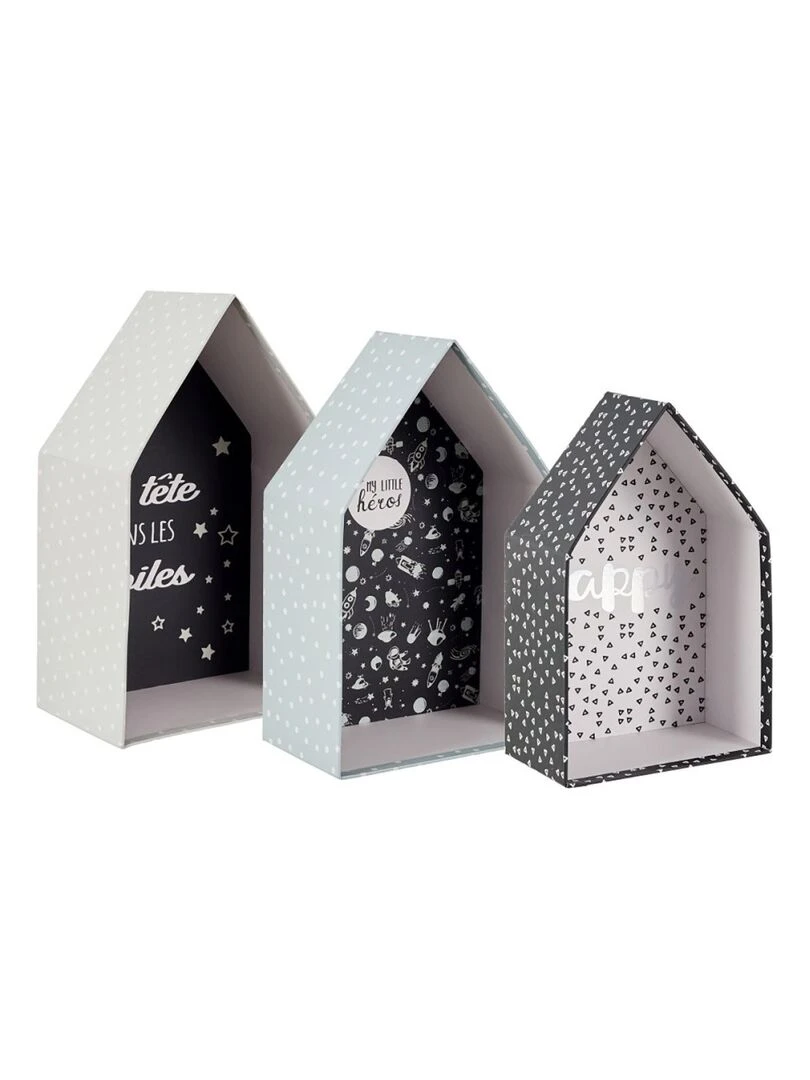 Lot de 3 boites gigognes Maison garçon Gris