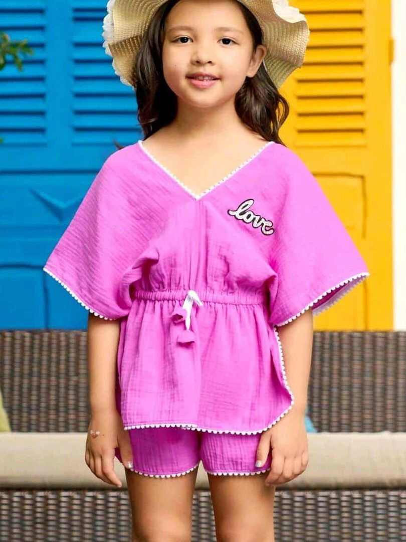 de plage Tunique + short Rose Fuchsia LOVE 'LA FAUTE A VOLTAIRE' Rose