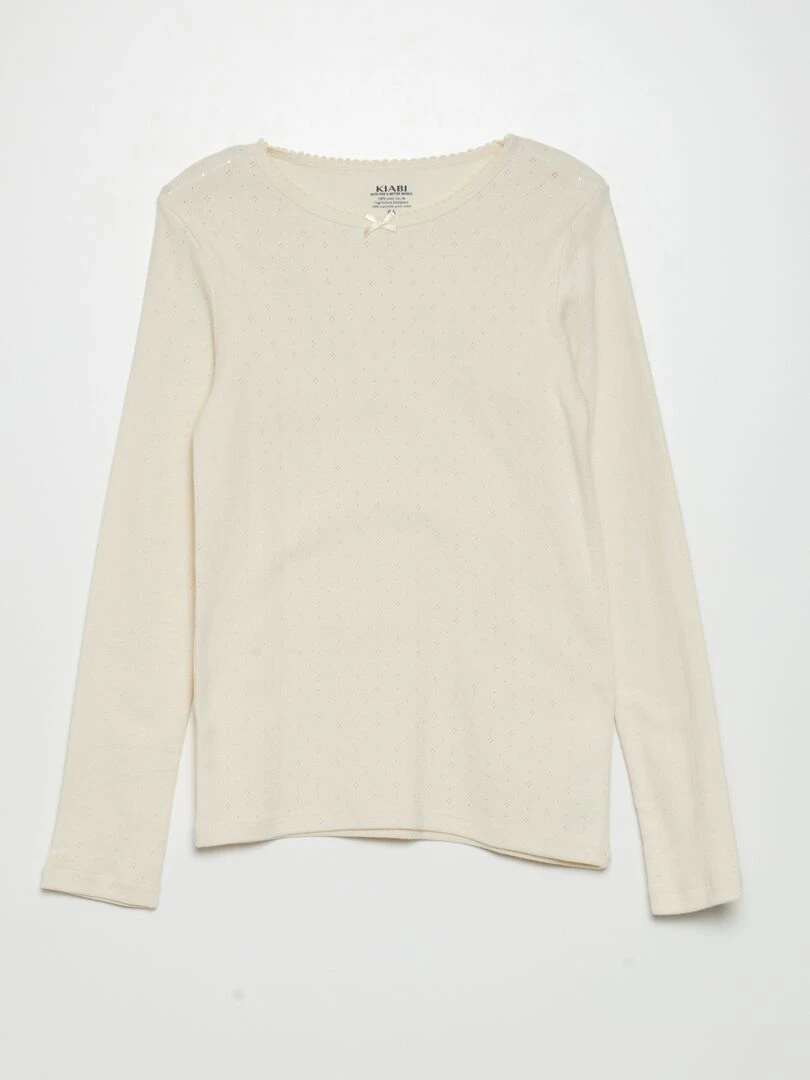 T shirt en maille pointelle   Rose/écru