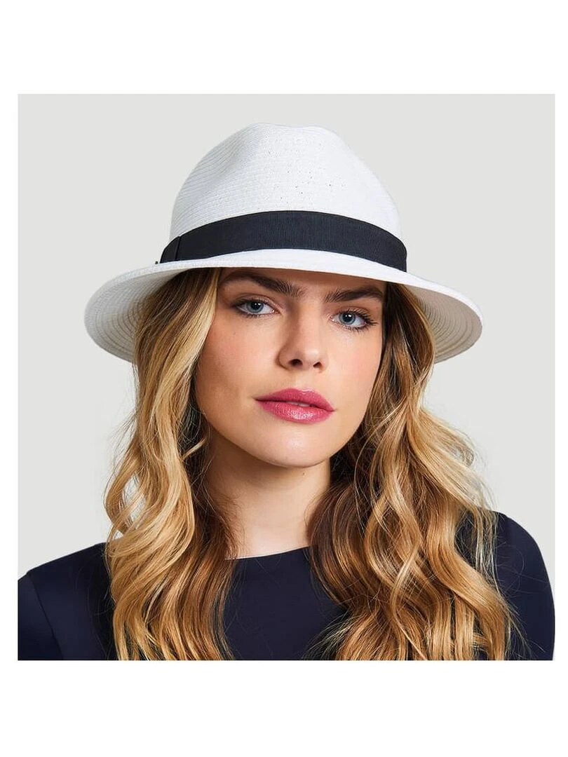 Chapeau Panama Chapeu Shanghai Imp Uni Branco/Preto / UV Line Blanc
