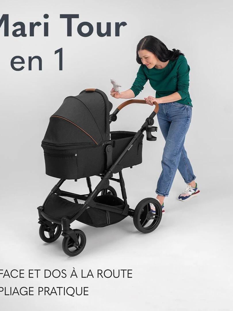 LIONELO Mari Tour Poussette bébé 3en1 compacte De 0 à 48 mois Noir Noir