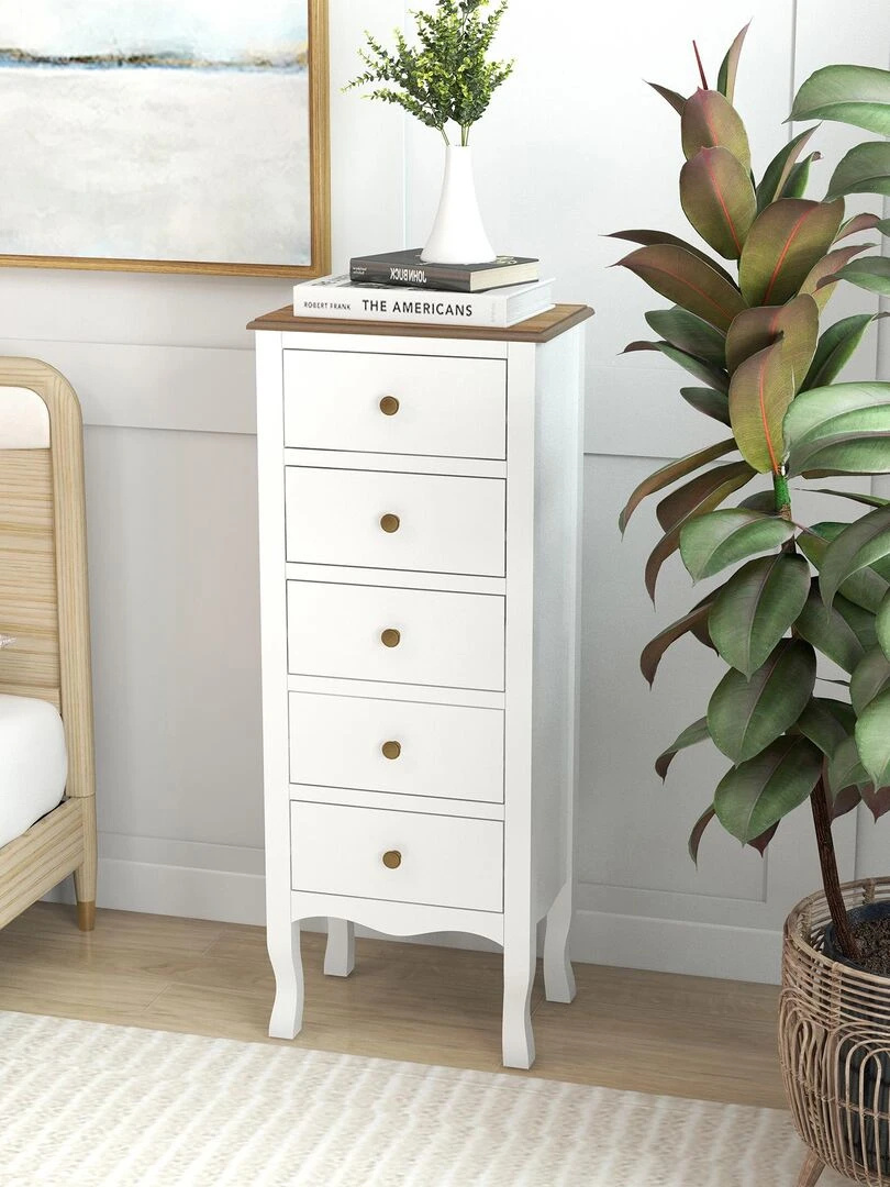 Chiffonnier 5 tiroirs design néo rétro MDF bois blanc   Blanc