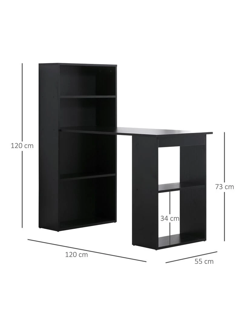 Bureau informatique + bibliothèque 120L x 55l x 120H cm   Noir