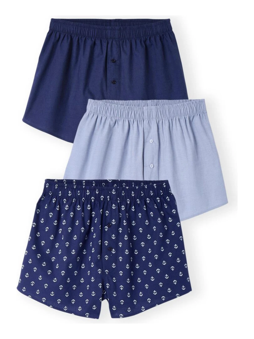 Lot de 3 caleçons ouverts pur coton Damart Bleu