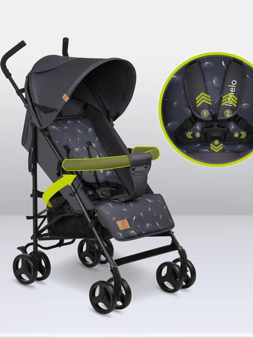 LIONELO Elia Poussette bébé canne compacte De 6 à 36 mois Accessoires inclus Gris gris anthracite