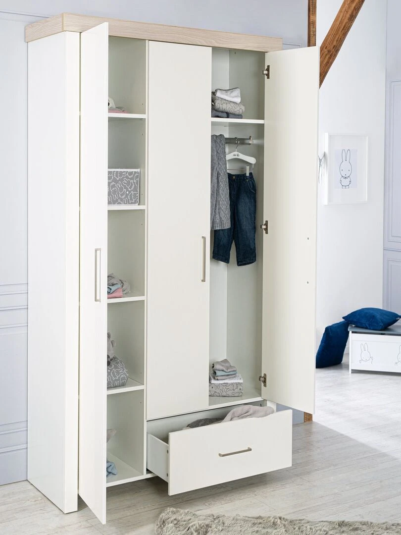 ROBA Armoire "Lucy" 3 portes – corps blanc – éléments décoratifs en decor orme lunaire Blanc