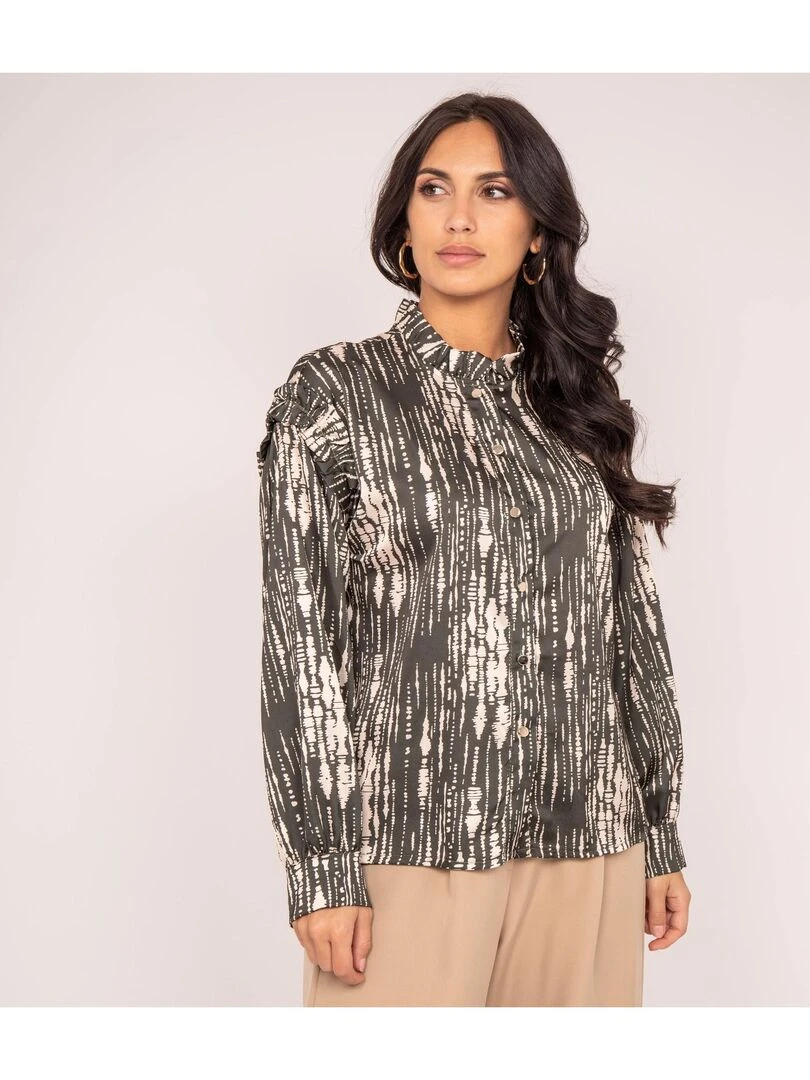 Chemise motifs satin OBONE Kaki