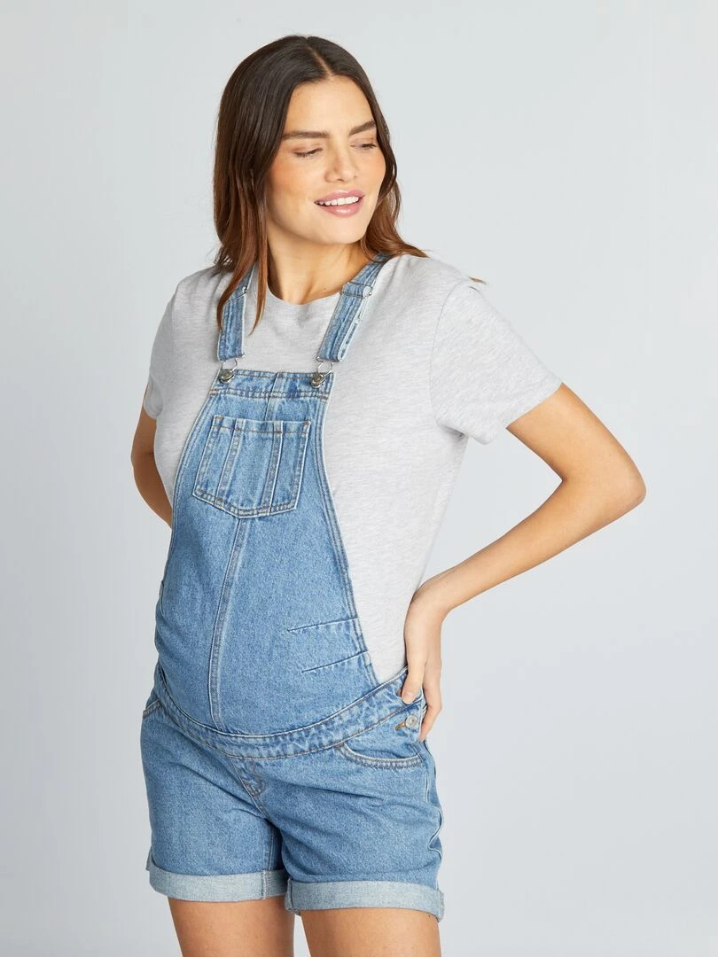 Salopette short grossesse en denim Stone
