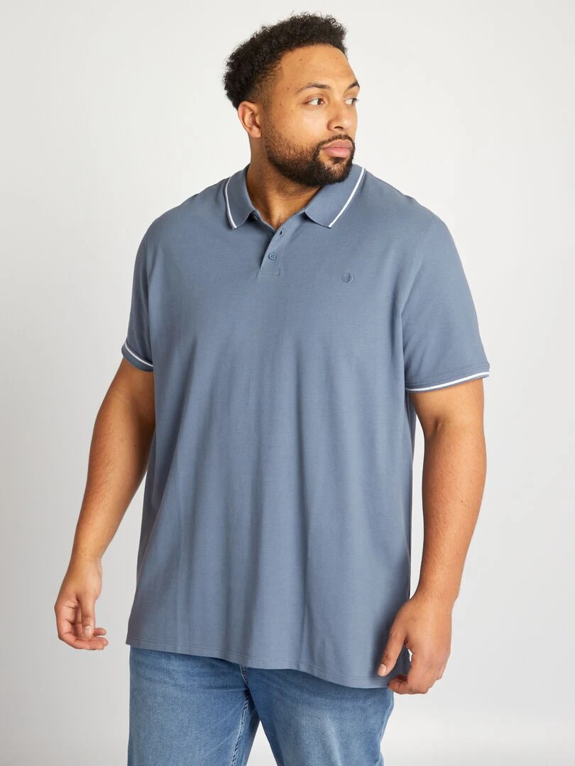 Polo en coton à contrastes Bleu