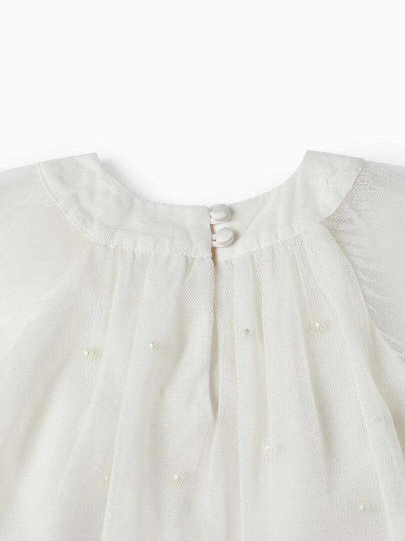 Robe en tulle et coton pour bébé fille 'Special Days   Pearls' manches courtes CÉRÉMONIE   Blanc