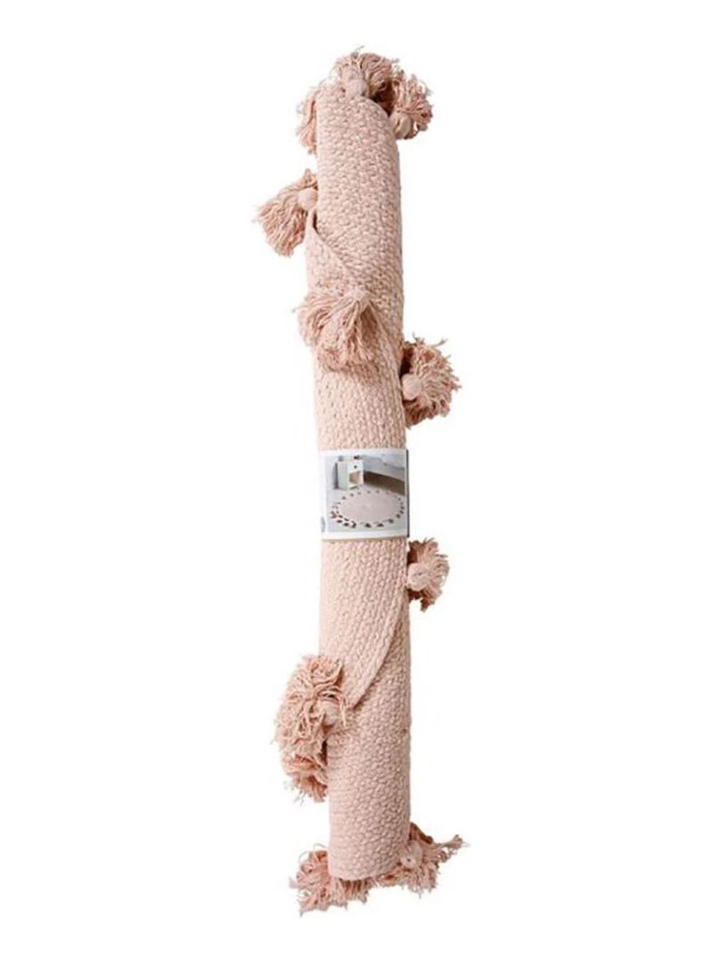 Tapis rond pompons rose coton D90   Rose