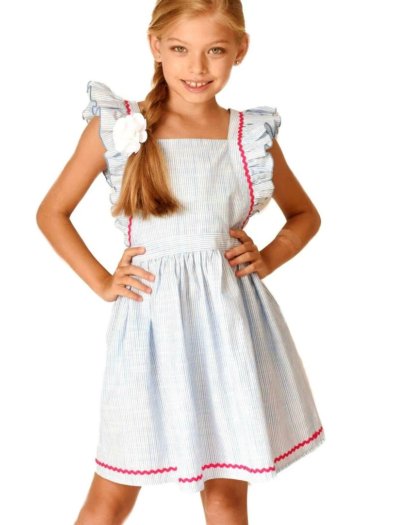 Robe Cérémonie e Fille Fines Rayures LILI La Faute à Voltaire Bleu Bleu ciel Blanc