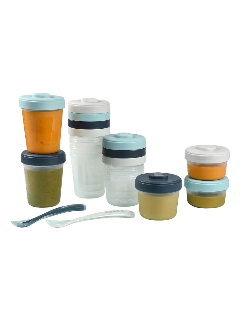 Pack 1er repas avec pots de conservation et cuillères Storm (14 pièces) Bleu