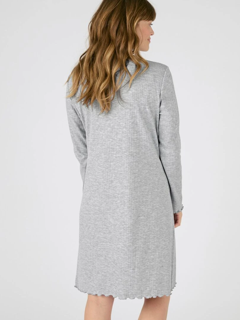 Chemise de nuit maille interlock côtelée douce et souple   Damart   Gris chiné