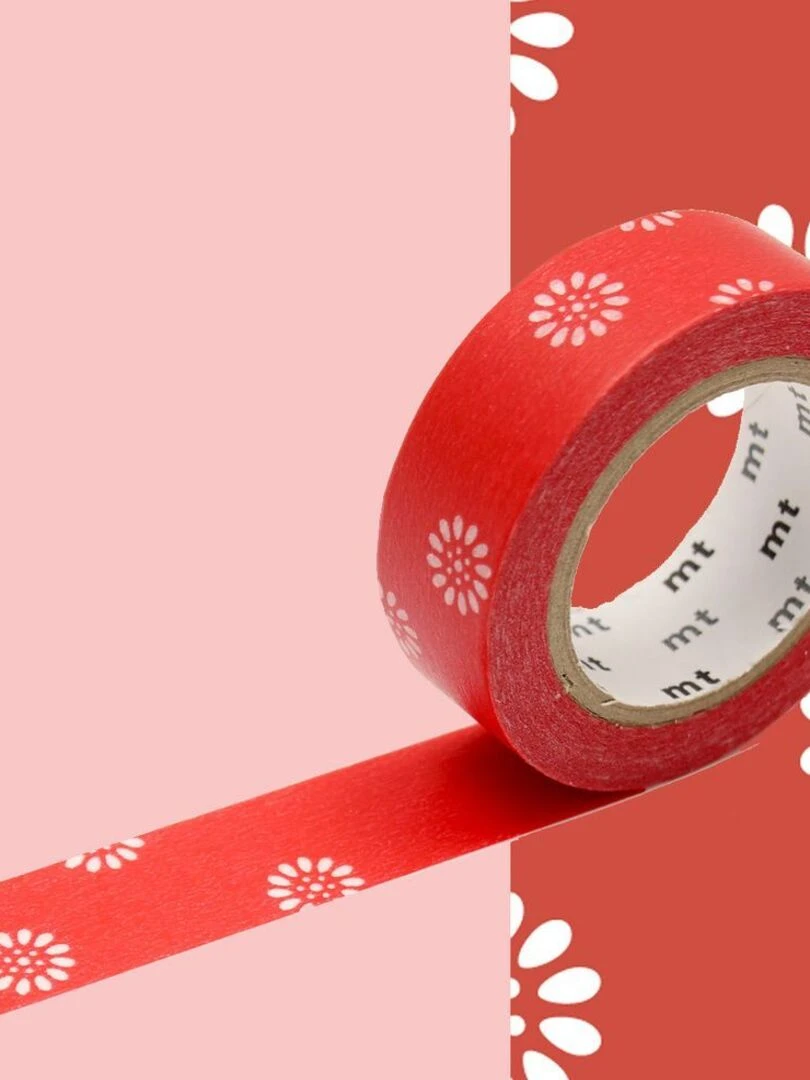 Masking tape fleurs avec fond rouge 1 5 cm x 7 m N/A