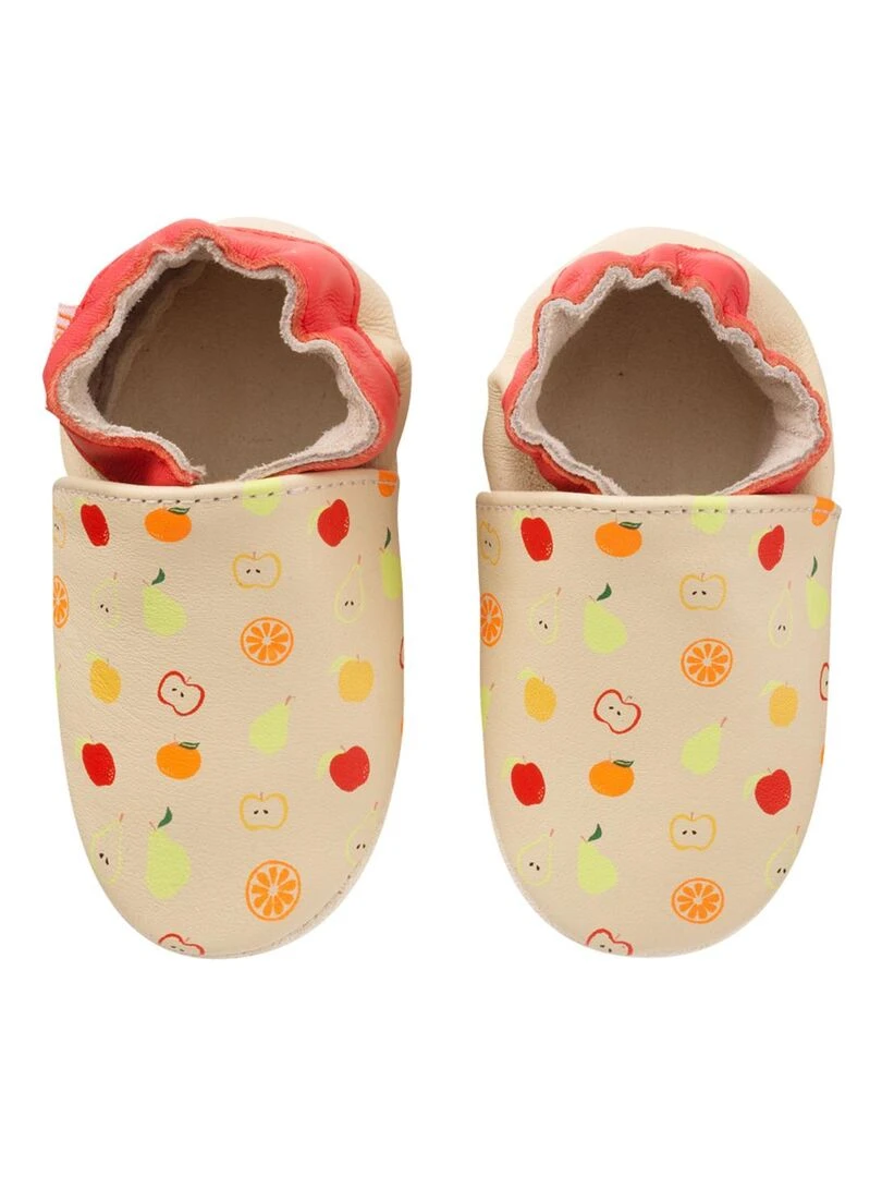 Chaussons bébé cuir souple Lévi les fruits Beige