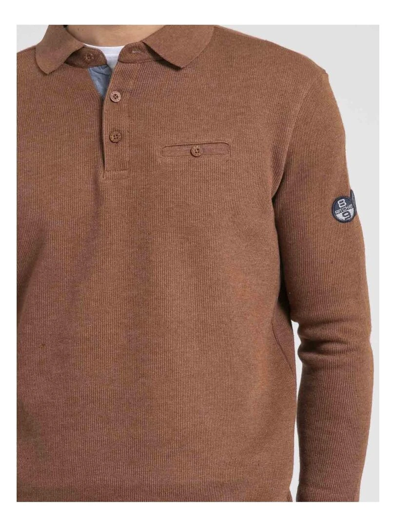 Sweat col polo WIREX   Marron caramel