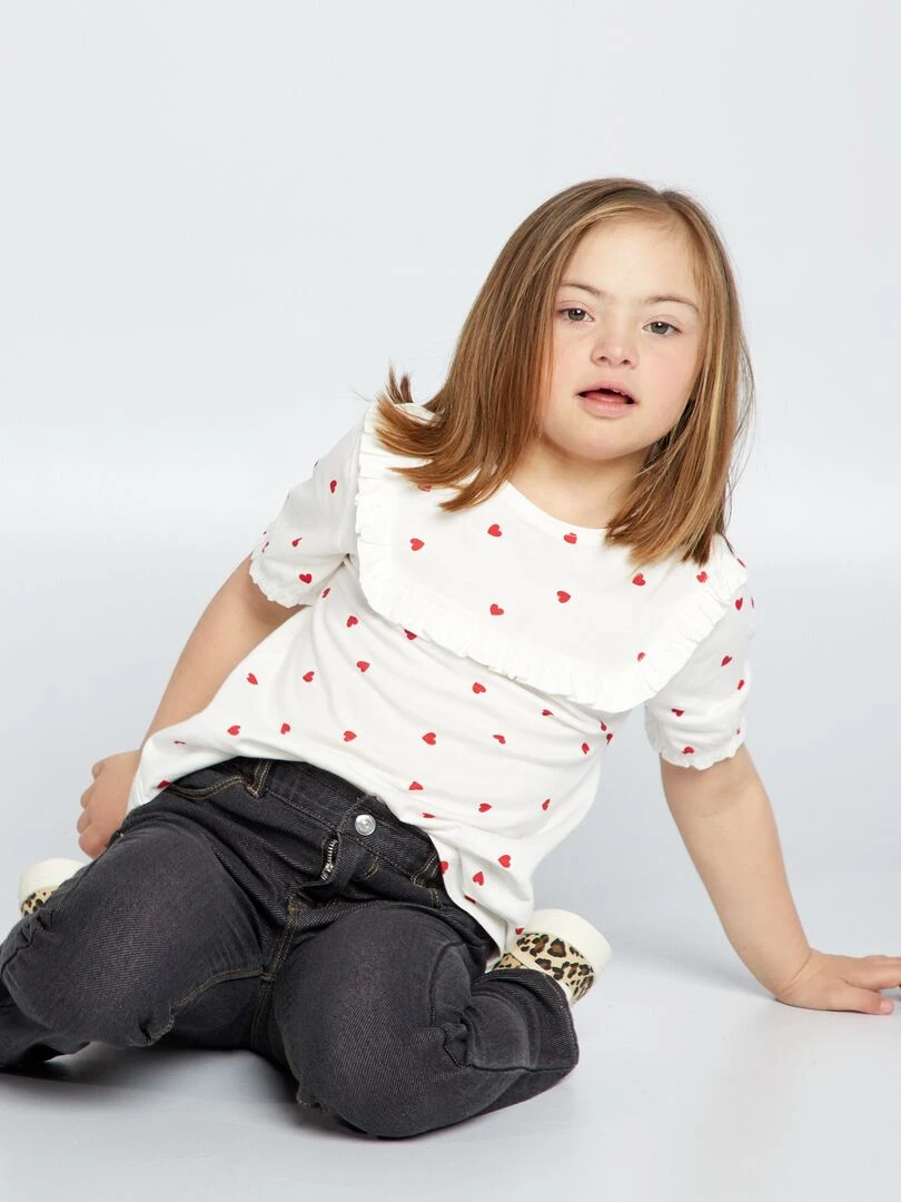 T shirt volanté à motifs 'cœurs' So Easy Blanc