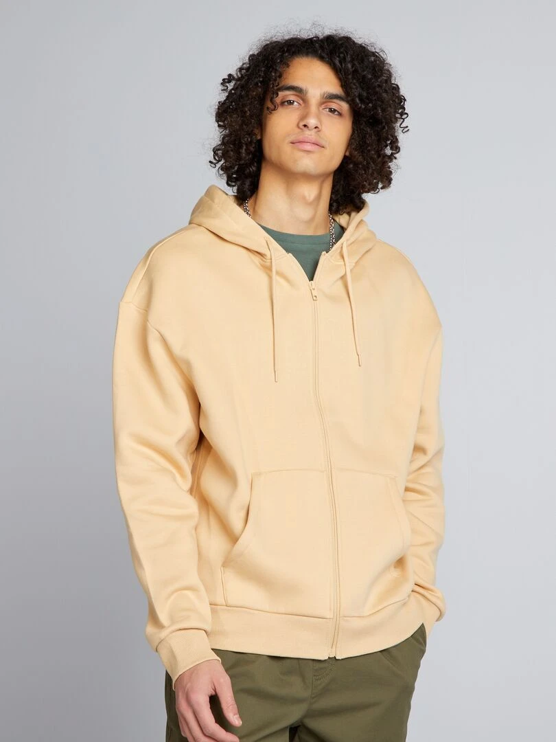 Sweat zippé à capuche   Beige
