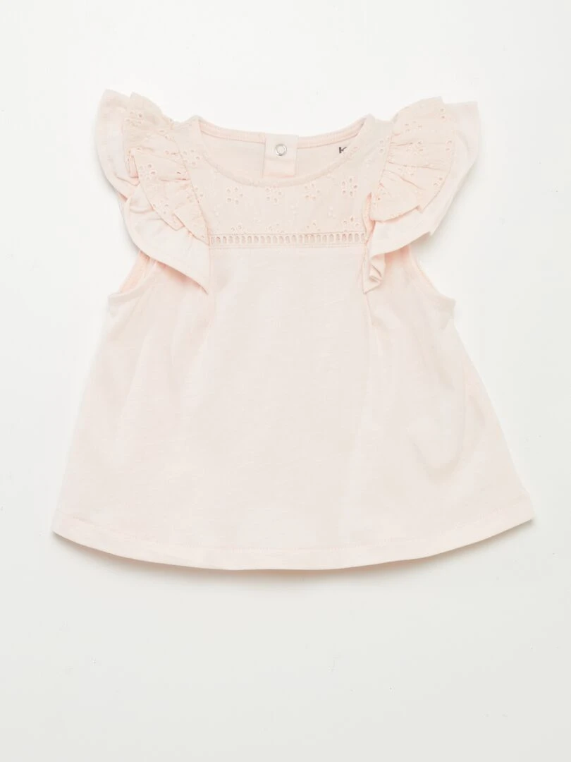 Tee shirt avec manches volantées Rose