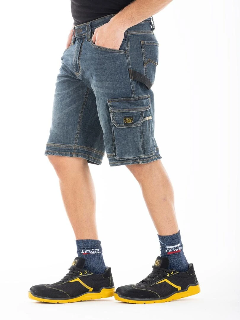 Bermuda de travail multi poches stretch dirty DENIM 'Rica Lewis'   Bleu