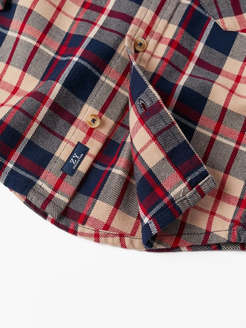 Chemise à carreaux en coton pour bébé garçon 'B&S' manches longues  NOËL   Bleu foncé