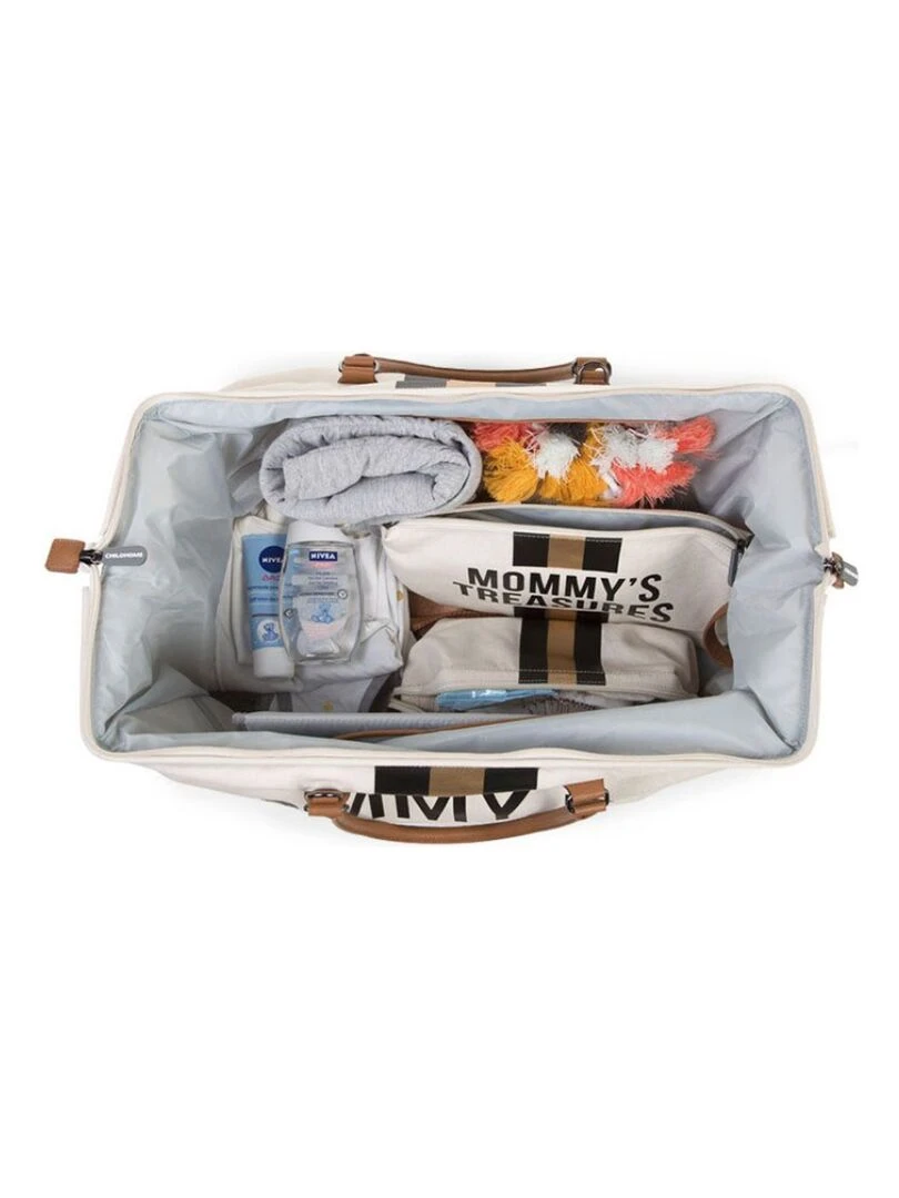 Sac à langer à anses Mommy bag doré noir et écru Ecru