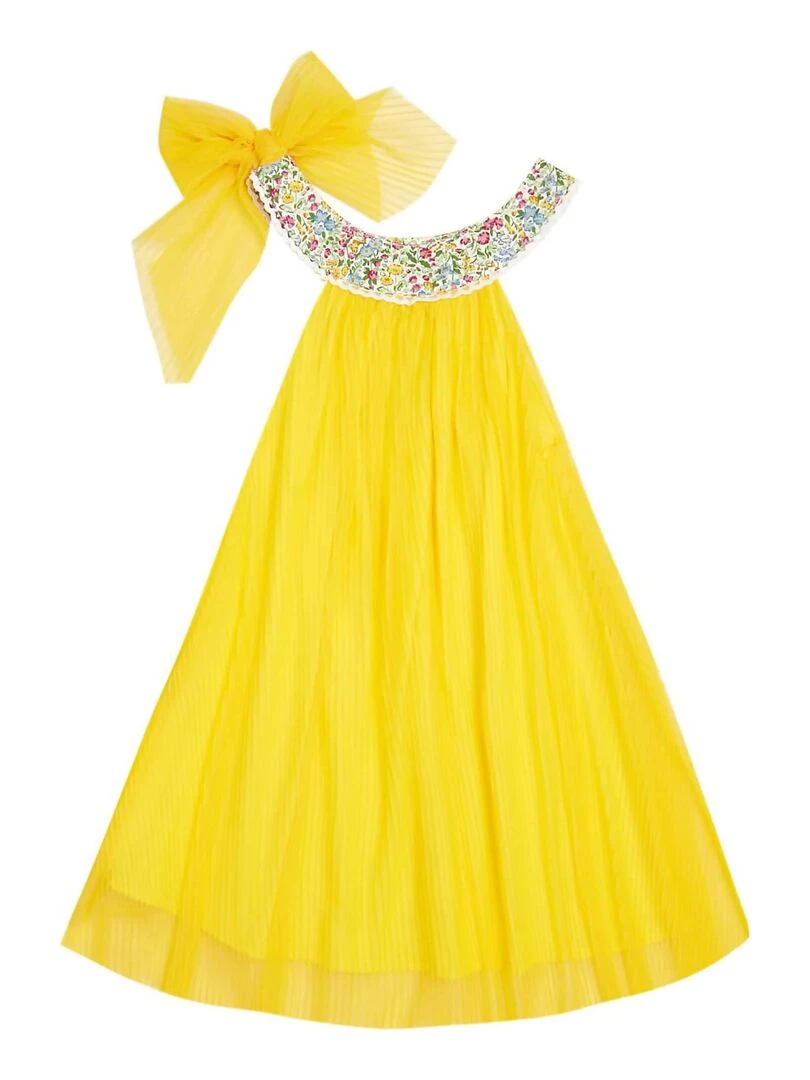 Robe Cérémonie Fille  Voile Jaune Col Fleuri Liberty Lilas  ALIZEE   La Faute à Voltaire   Jaune